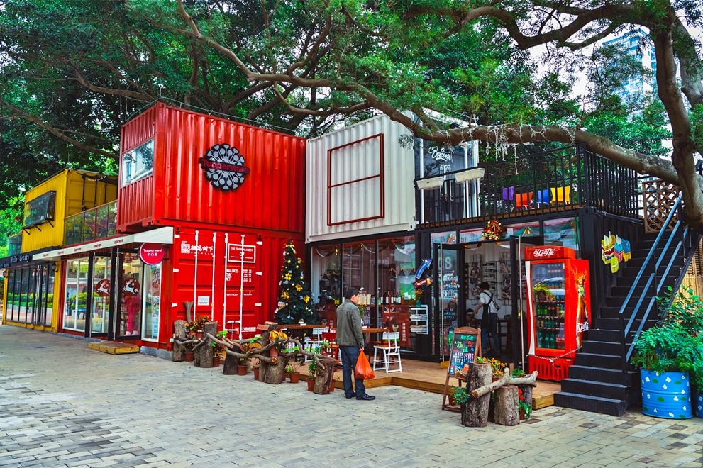 container commercial street, design key points, layout, shop design, supporting facilities, cultural activities.